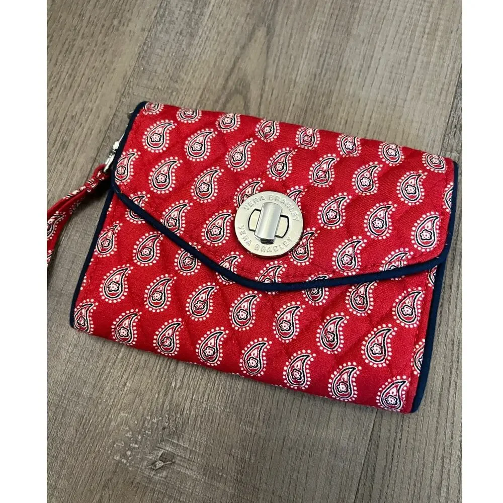 Vera Bradley Turnlock Wristlet Wallet Petite Red Bandana Paisley - Picture 2 of 4